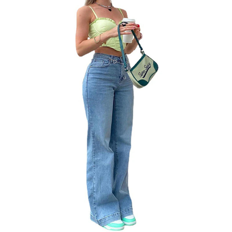 High Waist Flared Jeans for Women Bell Bottom Baggy Jeans Y2K Harajuku Streetwear Wide Leg Pants 2021 Fashion Ladies Trousers