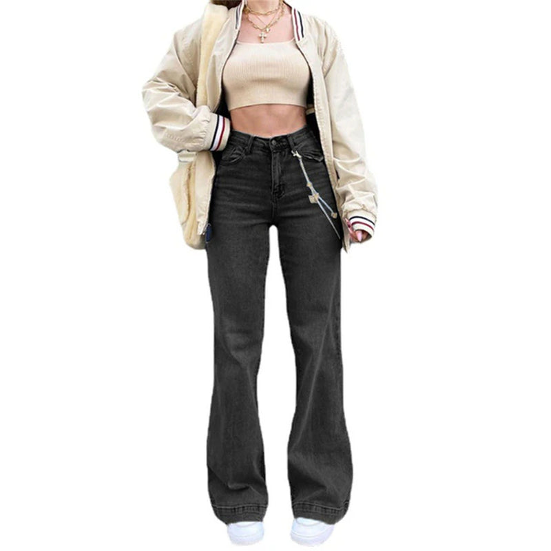 High Waist Flared Jeans for Women Bell Bottom Baggy Jeans Y2K Harajuku Streetwear Wide Leg Pants 2021 Fashion Ladies Trousers