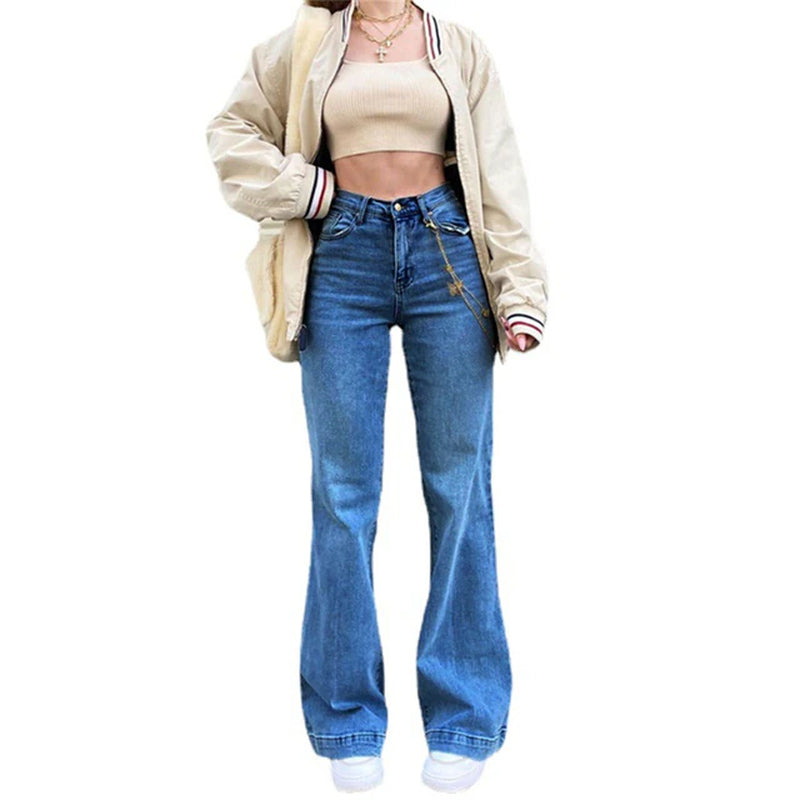 High Waist Flared Jeans for Women Bell Bottom Baggy Jeans Y2K Harajuku Streetwear Wide Leg Pants 2021 Fashion Ladies Trousers