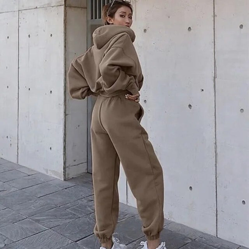 Tracksuits Women'S Warm Hoodie and Pants Set Oversized Sportwear Tracksuit Set Autumn Winter Suits on Fleece for Women Y2K
