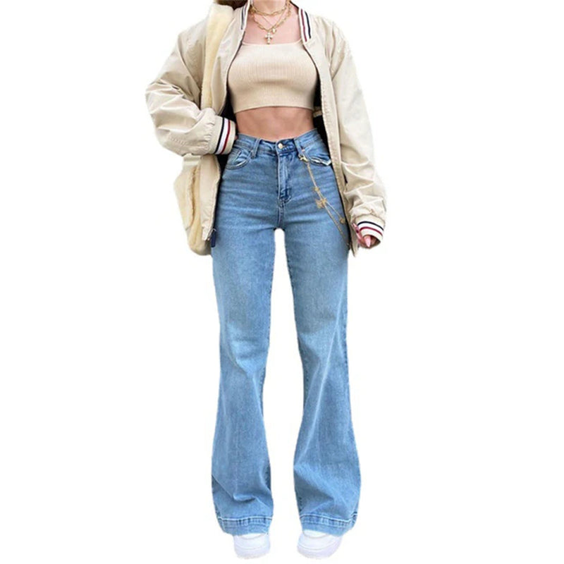 High Waist Flared Jeans for Women Bell Bottom Baggy Jeans Y2K Harajuku Streetwear Wide Leg Pants 2021 Fashion Ladies Trousers