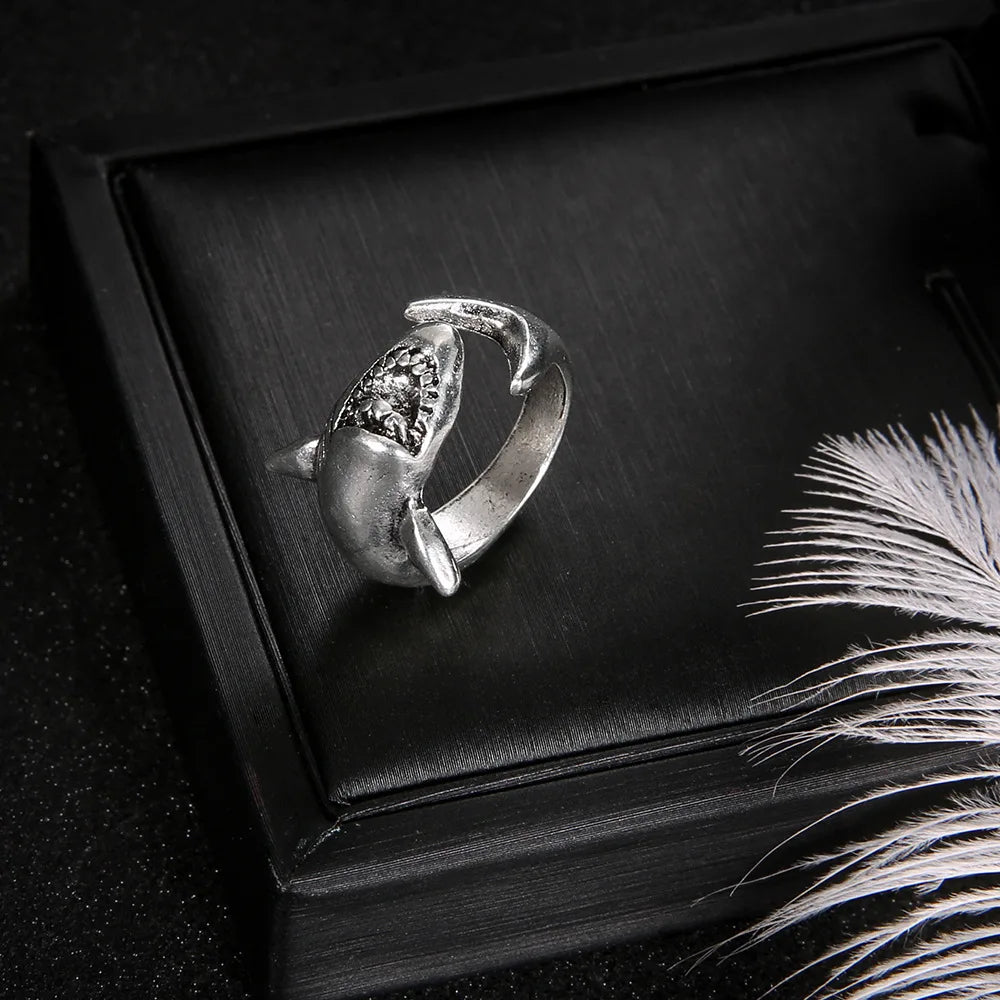 Shark Finger Ring Set 2Pcs Women Men Adjustable Opening Ring Simple Punk Style Metal Finger Rings Unisex Party Jewelry