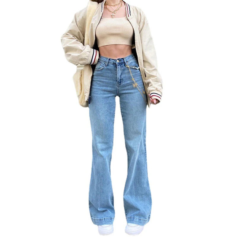 High Waist Flared Jeans for Women Bell Bottom Baggy Jeans Y2K Harajuku Streetwear Wide Leg Pants 2021 Fashion Ladies Trousers